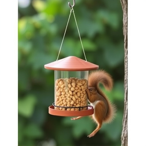 Hanging squirrel-proof peanut feeder outdoors