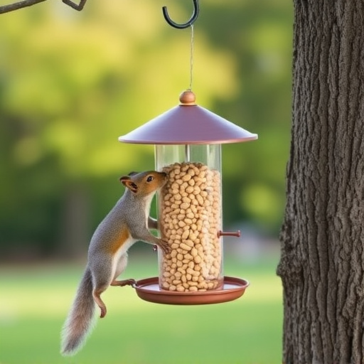 Hanging squirrel-proof peanut feeder outdoors