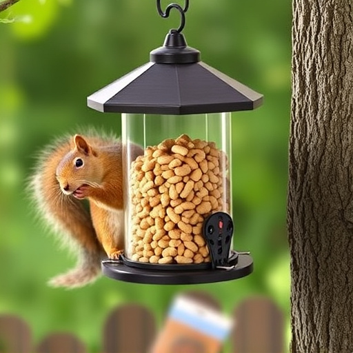Hanging squirrel-proof peanut feeder outdoors