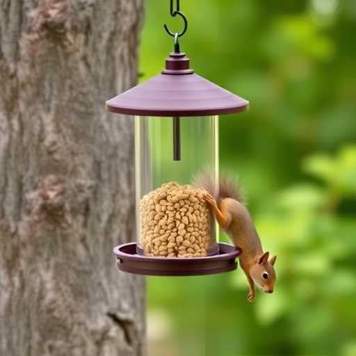 Hanging squirrel-proof peanut feeder outdoors