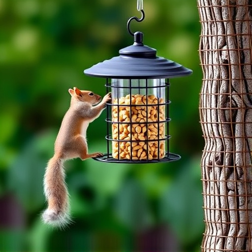 Hanging squirrel-proof peanut feeder outdoors