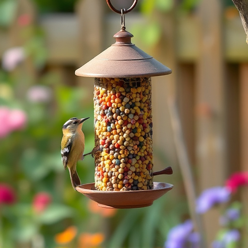 Hanging suet ball feeder in garden
