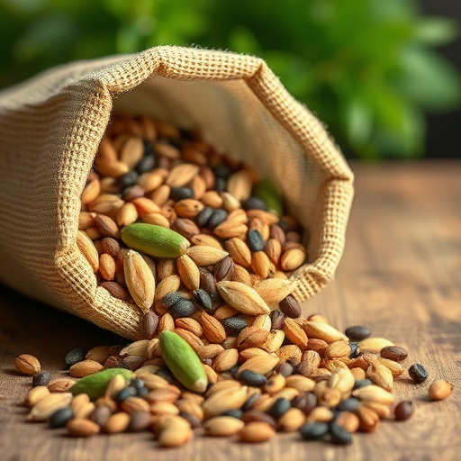 High-quality mixed seeds spilling from bag