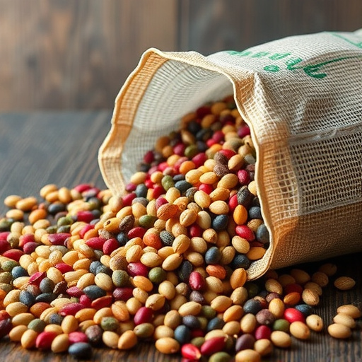 High-quality mixed seeds spilling from bag