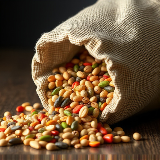 High-quality mixed seeds spilling from bag