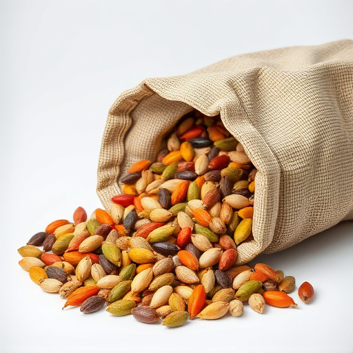 High-quality mixed seeds spilling from bag