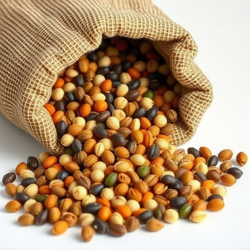 High-quality mixed seeds spilling from bag