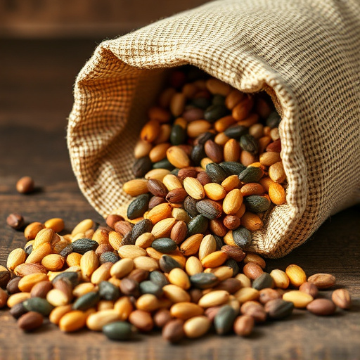 High-quality mixed seeds spilling from bag