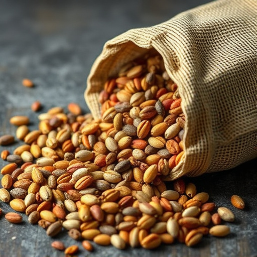 High-quality mixed seeds spilling from bag