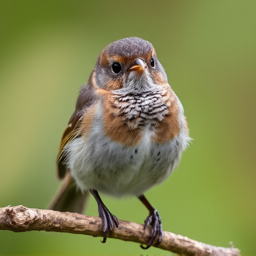 Juvenile robin with speckled chest feathers