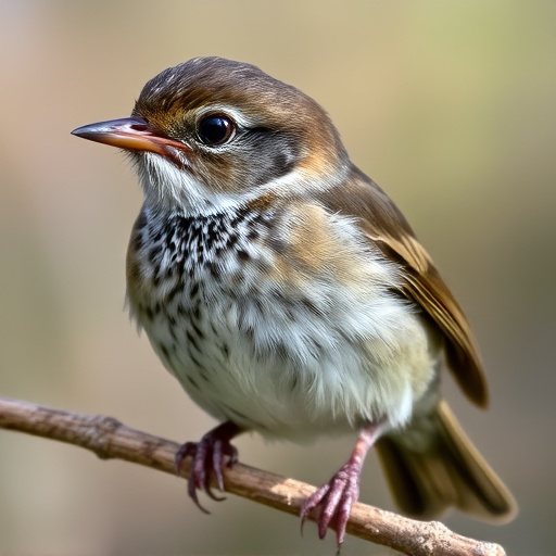 Juvenile robin with speckled chest feathers