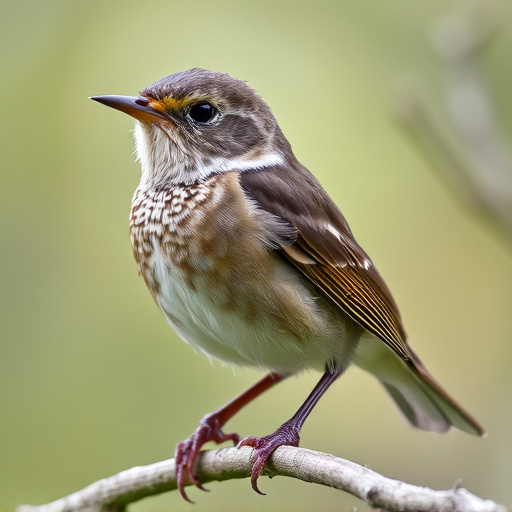 Juvenile robin with speckled chest feathers