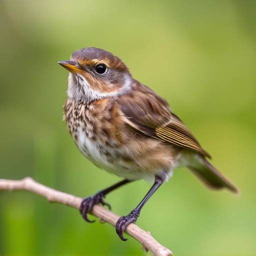 Juvenile robin with speckled chest feathers
