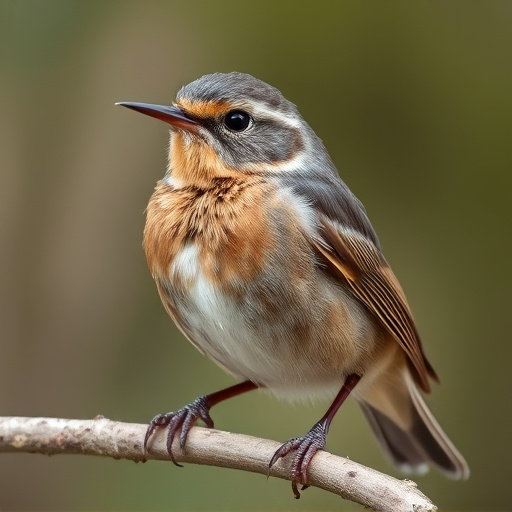 Juvenile robin with speckled chest feathers
