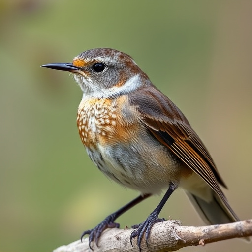 Juvenile robin with speckled chest feathers