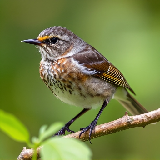 Juvenile robin with speckled chest feathers