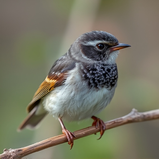 Juvenile robin with speckled chest feathers