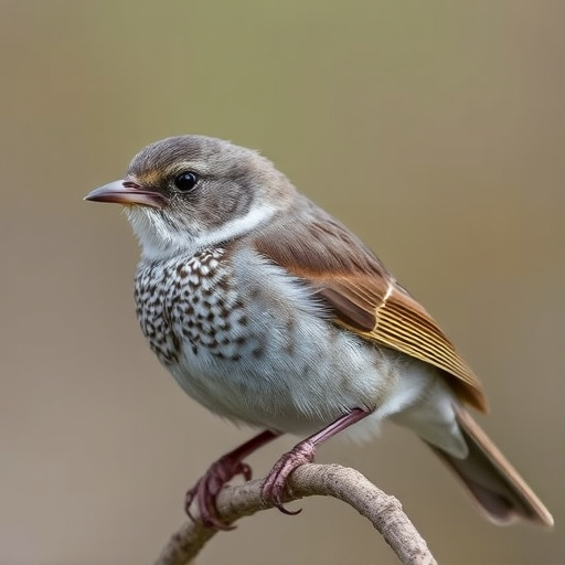Juvenile robin with speckled chest feathers