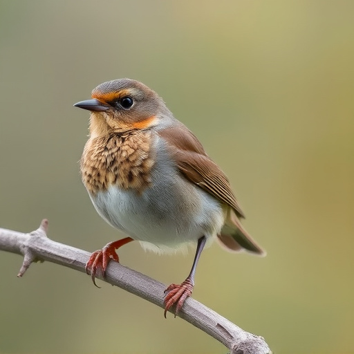 Juvenile robin with speckled chest feathers