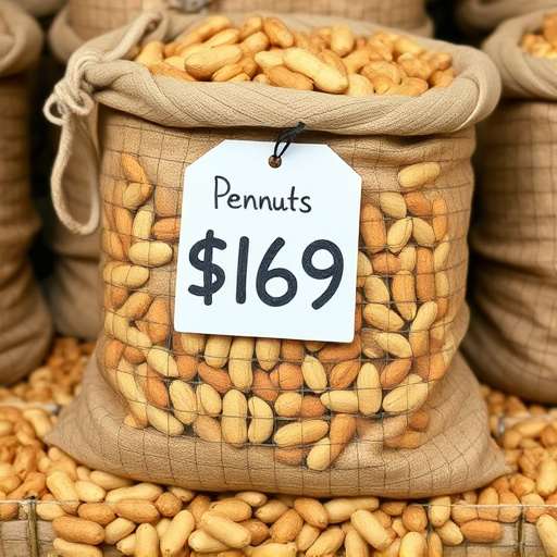 Large sack of peanuts with price tag