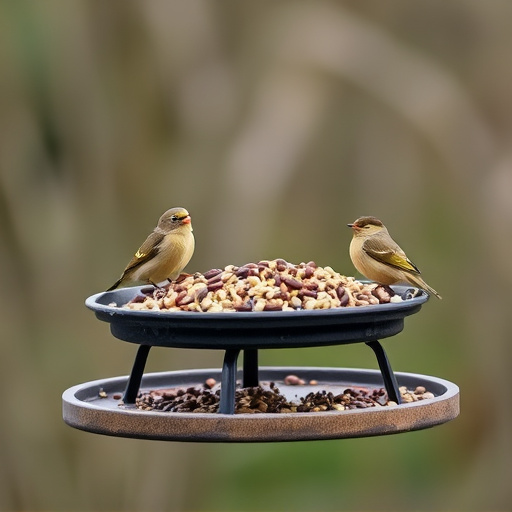 Low platform feeder with scattered seed mix