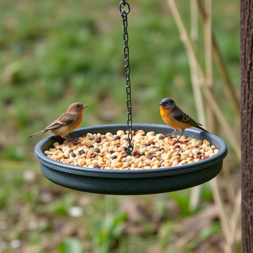 Low platform feeder with scattered seed mix