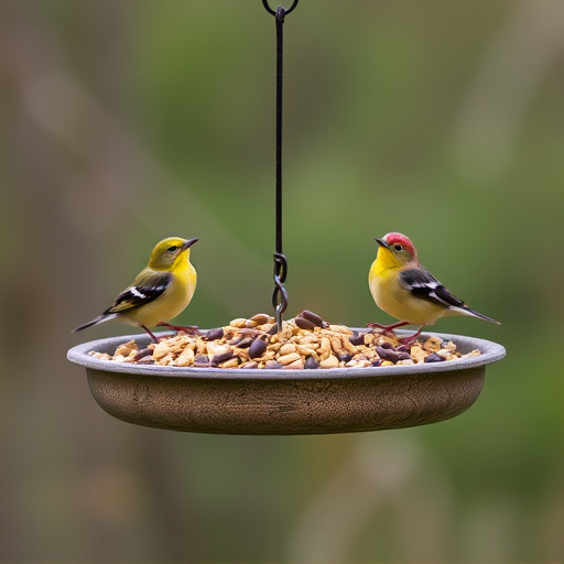 Low platform feeder with scattered seed mix