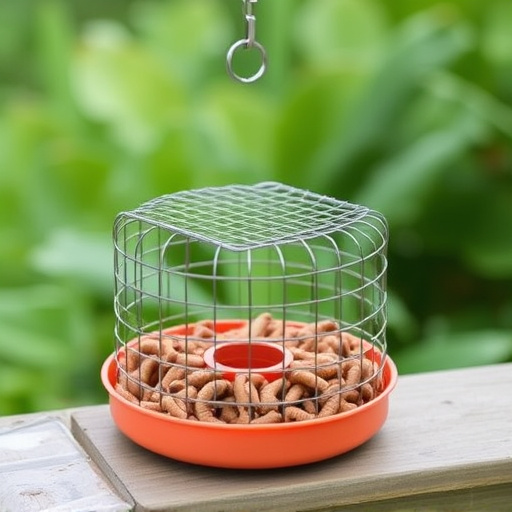 Mealworm feeder with protective wire mesh