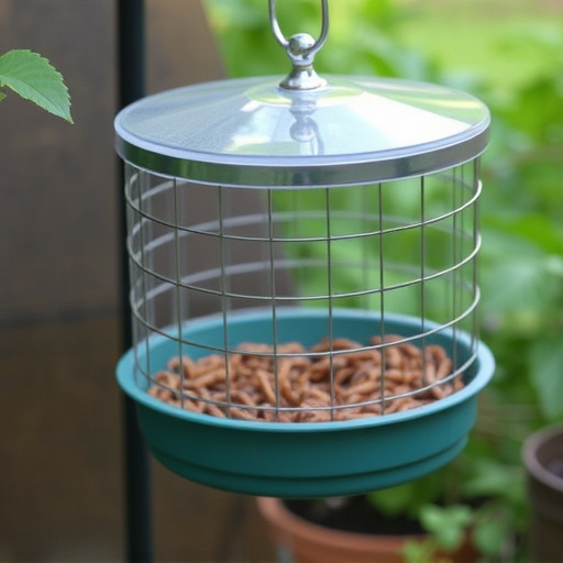 Mealworm feeder with protective wire mesh