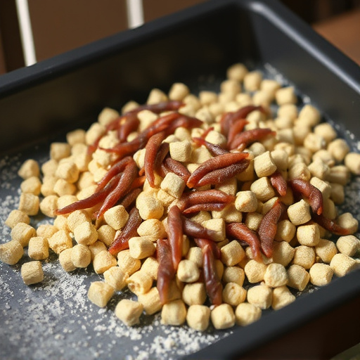 Mealworm-filled suet pellets on tray