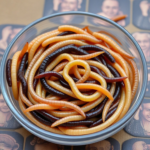 Mealworms offered in shallow dish