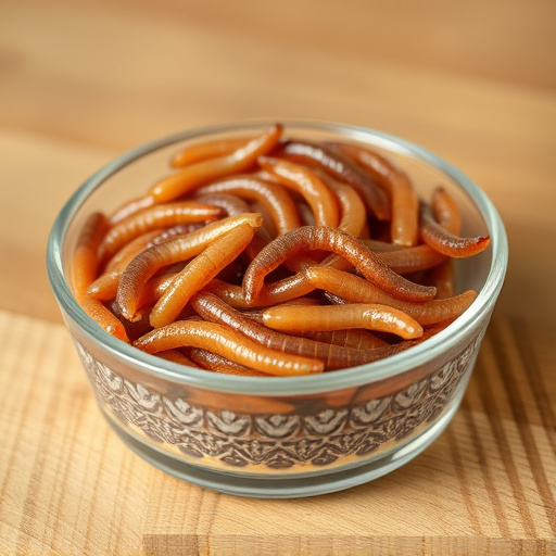 Mealworms offered in shallow dish