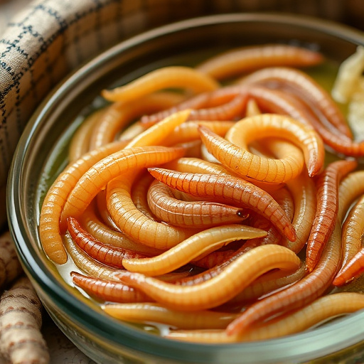 Mealworms offered in shallow dish