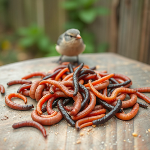 Mealworms scattered on bird table