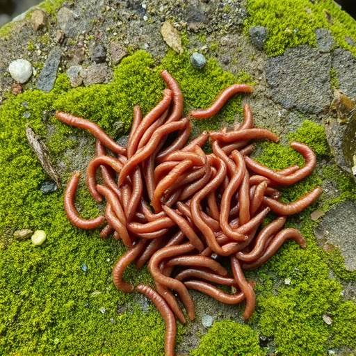 Mealworms scattered on mossy stone perch