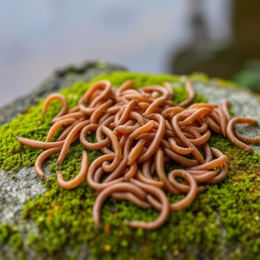 Mealworms scattered on mossy stone perch