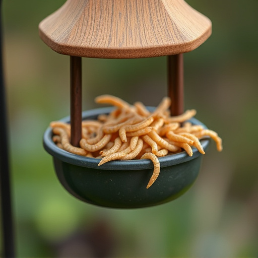 Mealworms served in low bird feeder