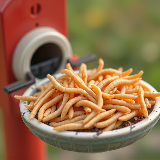 Mealworms served in low bird feeder