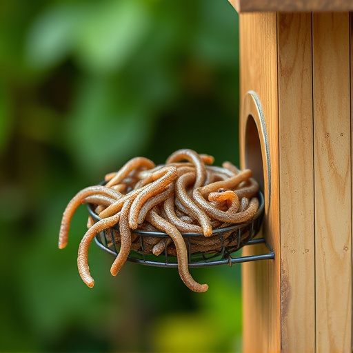 Mealworms served in low bird feeder