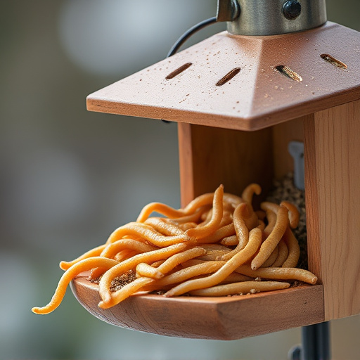 Mealworms served in low bird feeder
