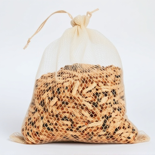 Mesh bag filled with birdseed mix
