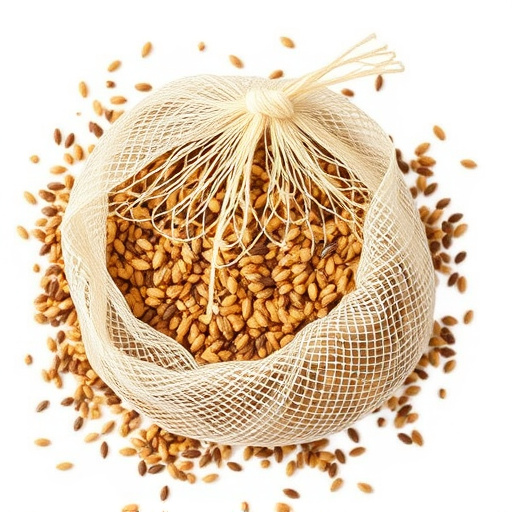 Mesh bag filled with birdseed mix