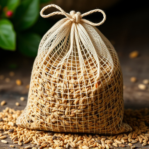 Mesh bag filled with birdseed mix