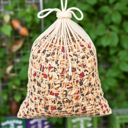 Mesh bag filled with birdseed mix