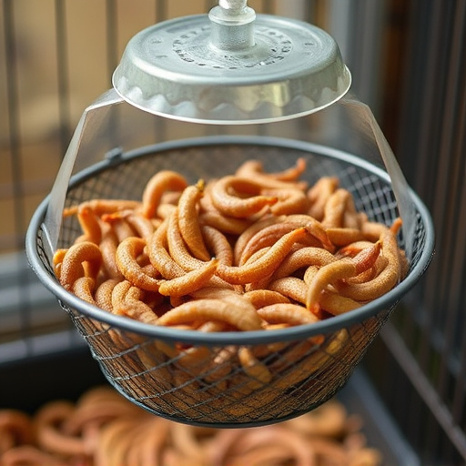 Mesh cage feeder filled with mealworms