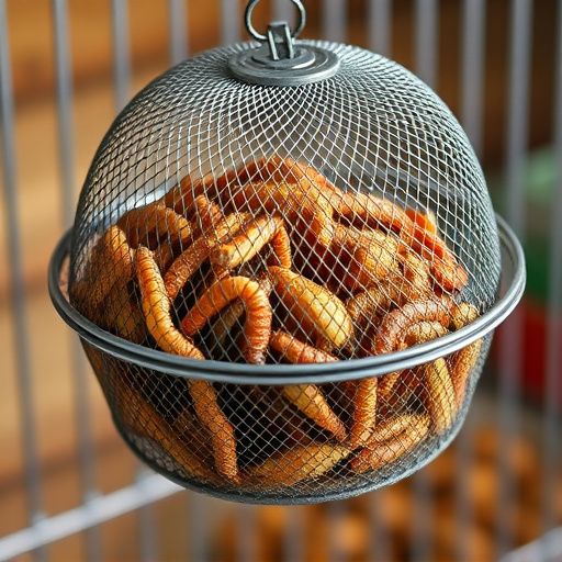 Mesh cage feeder filled with mealworms
