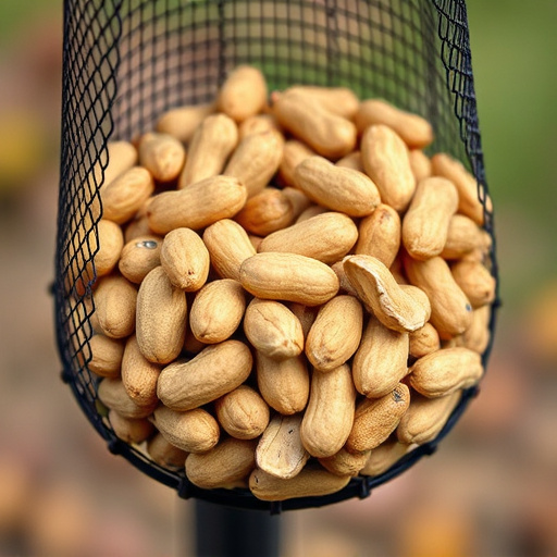 Mesh feeder filled with whole peanuts