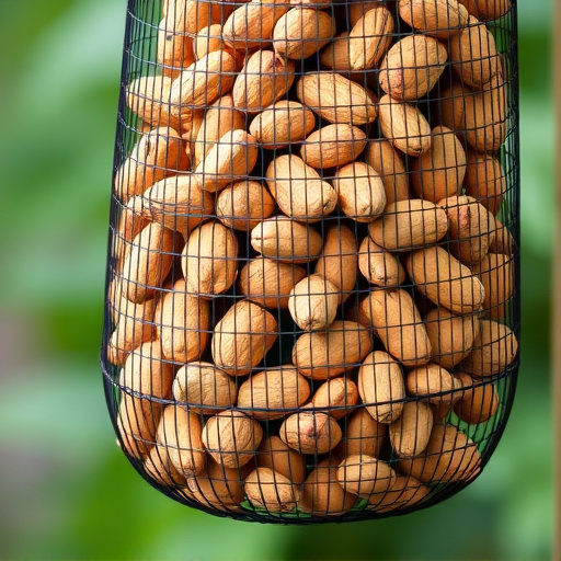 Mesh feeder filled with whole peanuts