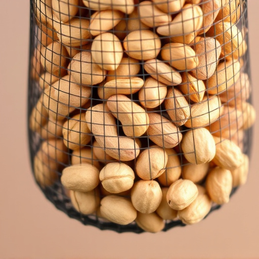 Mesh feeder filled with whole peanuts