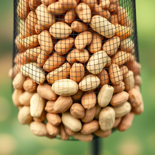 Mesh feeder filled with whole peanuts